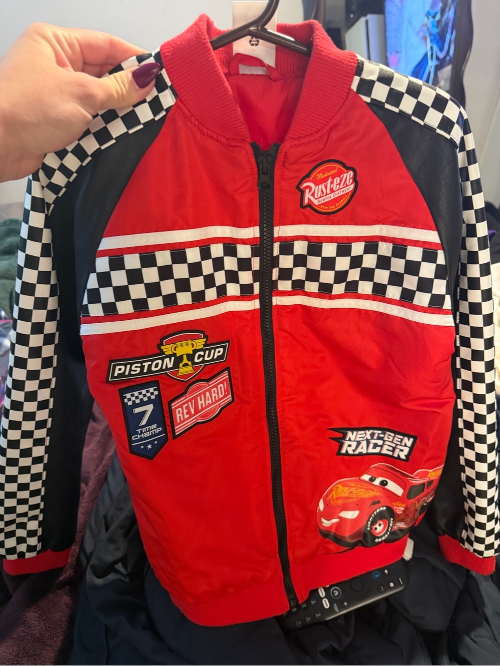 Disney Red & Black Cars Racing Jacket with Checkered Accents